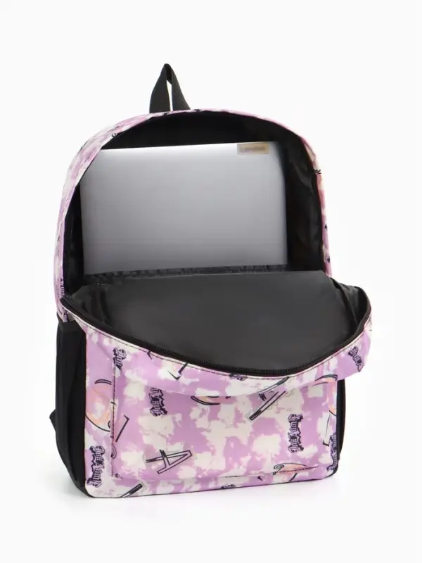 Рюкзак школьный на молнии, с карманами, с принтом, размер 30&times;13&times;42 см, фиолетовый