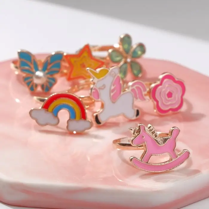 Кольцо детское Выбражулька «Сказочное ассорти», форма МИКС, цветное, безразмерное Кольцо детское Выбражулька «Сказочное ассорти», форма МИКС, цветное, безразмерное