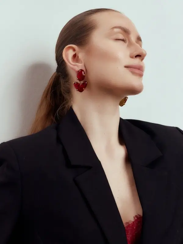 Серьги &laquo;Сердце&raquo; винтаж, красные в золоте