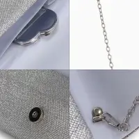Сумка-клатч женская на магните, на серебристой цепочке, блестящая, светло-серебристая