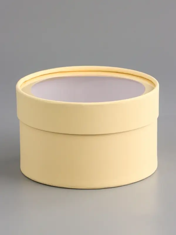 Подарочная коробка круглая &laquo;Крема&raquo; кремовая, завальцованная с окном, 16&times;10 см