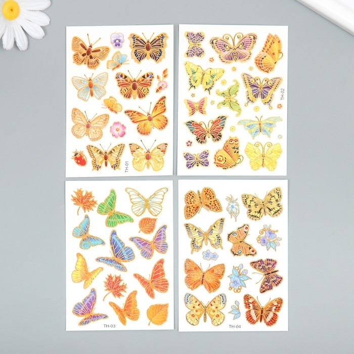 Татуировка на тело цветная Татуировка на тело цветная "Бабочки" с золотом МИКС 7,5х11 см