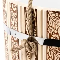 Ведро из липы, 15л,  пластиковая вставка, ручка-веревка "Русские узоры"