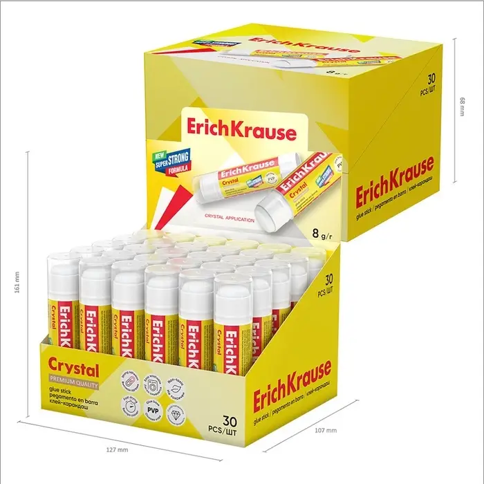 Клей-карандаш, ErichKrause Crystal, PVP, прозрачный, 8 г
