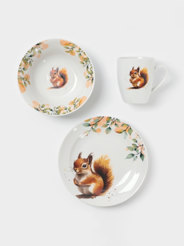 Набор детской посуды Дулевский фарфор «Белочка», 3 предмета: тарелка 175 мл, миска 360 мл, кружка 210 мл, белый Набор детской посуды Дулевский фарфор «Белочка», 3 предмета: тарелка 175 мл, миска 360 мл, кружка 210 мл, белый
