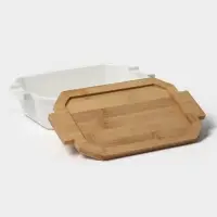 Форма для запекания BellaTenero, 1 л, 25.6&times;14.9&times;6.2 см, с бамбуковой крышкой, керамика, белая