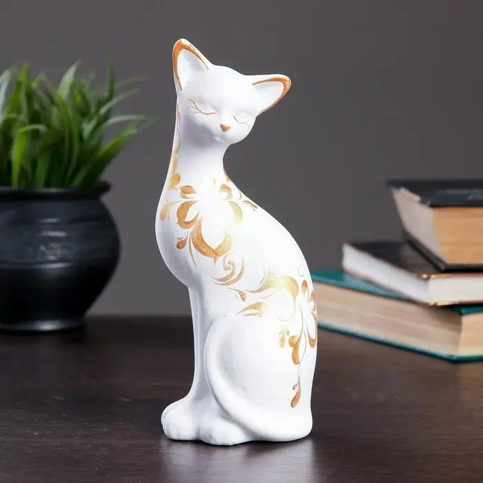 Фигура керамика &laquo;Кошка ушастая&raquo;, 7&times;8&times;20 см, белая