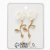 Серьги "Цветок розы", цвет белый в золоте Серьги "Цветок розы", цвет белый в золоте