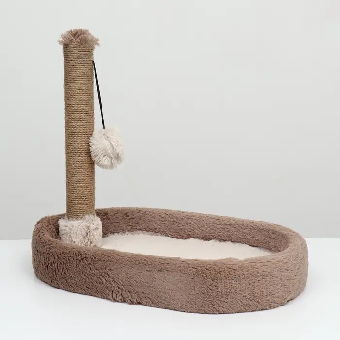 Лежанка с когтеточкой &laquo;Пижон&raquo;, овальная, 55&times;36&times;47 см, пушистый мех, джут, коричневая