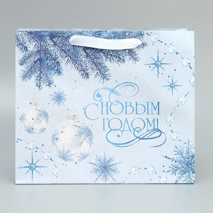 Пакет подарочный новогодний крафтовый горизонтальный «Нежность Нового года», ML 27 х 23 х 11.5 см, Новый год Пакет подарочный новогодний крафтовый горизонтальный «Нежность Нового года», ML 27 х 23 х 11.5 см, Новый год