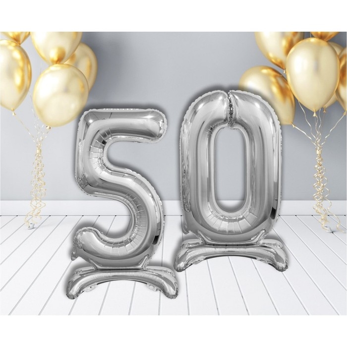 Шар фольгированный 32" &laquo;5&raquo;, на подставке, цвет серебро