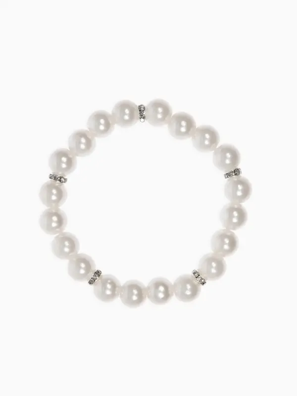 Набор детский &laquo;Выбражулька&raquo; 2 предмета: бусы, браслет d=6 см. жемчуг, белый в серебре