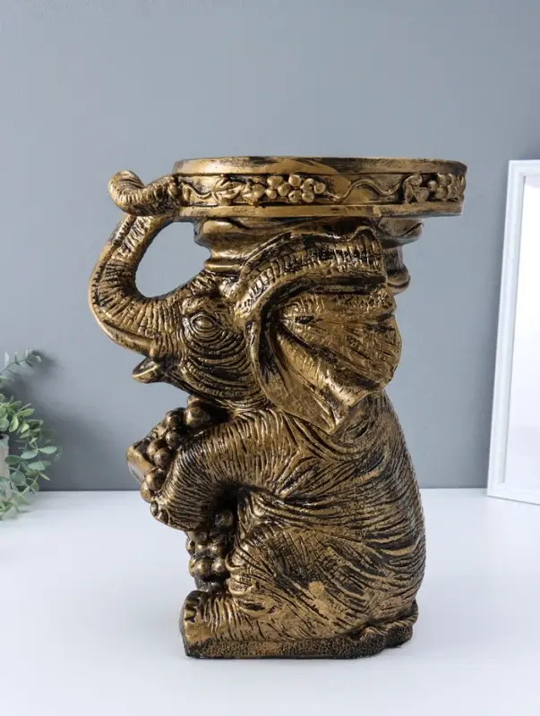 Фигура-подставка "Слон сидя" чёрный с золотом, 44х37х30 см