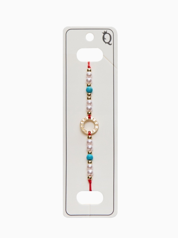 Браслет-оберег «Красная нить» женский, защита, кольцо мини, голубо-белый в золоте, d=6