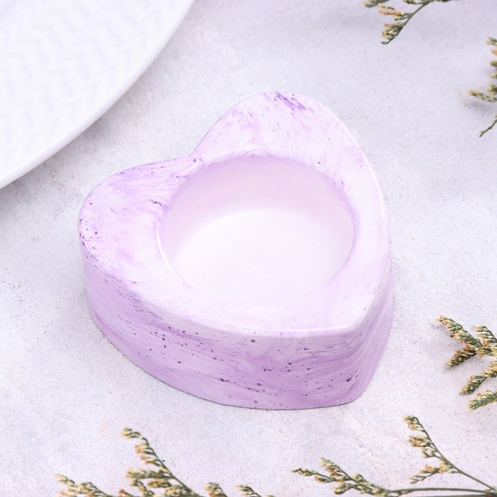 Подсвечник Подсвечник "Сердце малое. Мрамор" из гипса,7х3см,мрамор с фиолетовыми поллосками