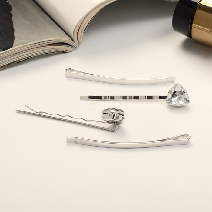 Невидимка для волос  Невидимка для волос "Амелия" (набор 4 шт) 6 см, серебро