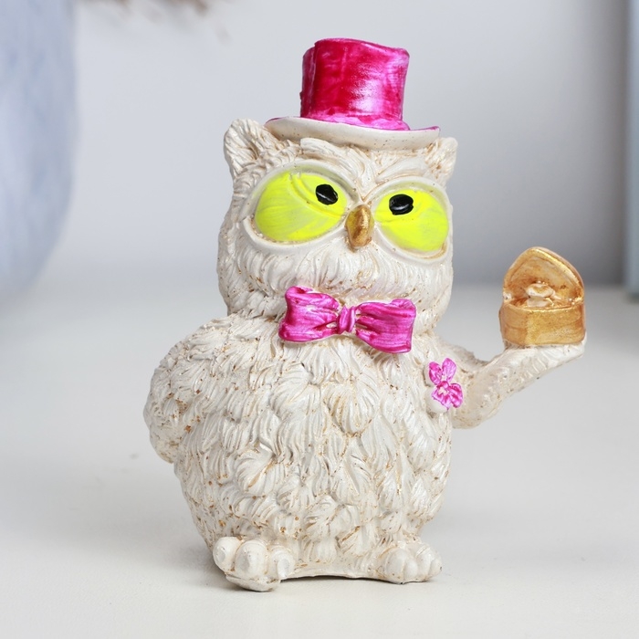 Фигура Фигура "Филин с кольцом" бежевая, 8,5х5х7см