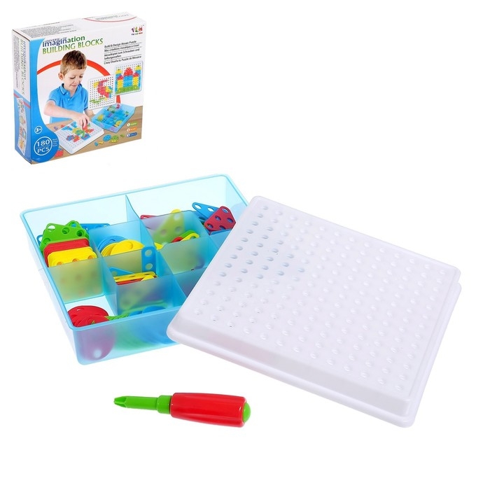 Конструктор «Болтовая мозаика: Фантазии», с отвёрткой и основанием, 180 деталей Конструктор «Болтовая мозаика: Фантазии», с отвёрткой и основанием, 180 деталей