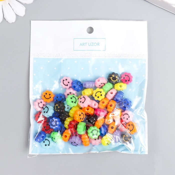 Бусины для творчества пластик Бусины для творчества пластик "Смайлик на цветочке" яркие набор 20 гр 0,6х1х1 см
