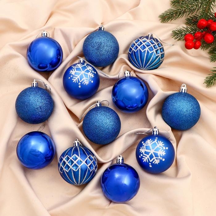 Набор шаров пластик d-6 см, 12 шт Набор шаров пластик d-6 см, 12 шт "Эльза" синий