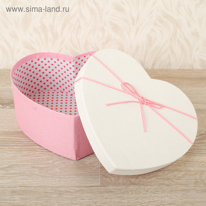 Набор коробок 3 в 1 сердца, розовый-белый, 21 х 19 х 9 - 15.5 х 14 х 6 см