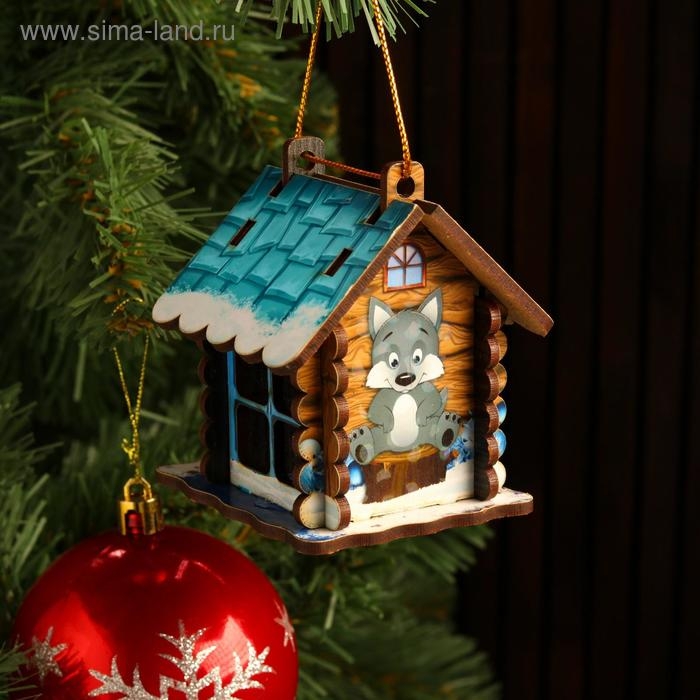 Игрушка на ёлку "Домик" с Дедом морозом, микс, 9х6,5х6,5см