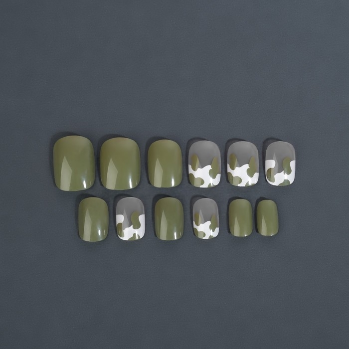 Накладные ногти «Хакки», 12 шт, с клеевыми пластинами, форма мягкий квадрат, цвет зелёный/белый Накладные ногти «Хакки», 12 шт, с клеевыми пластинами, форма мягкий квадрат, цвет зелёный/белый