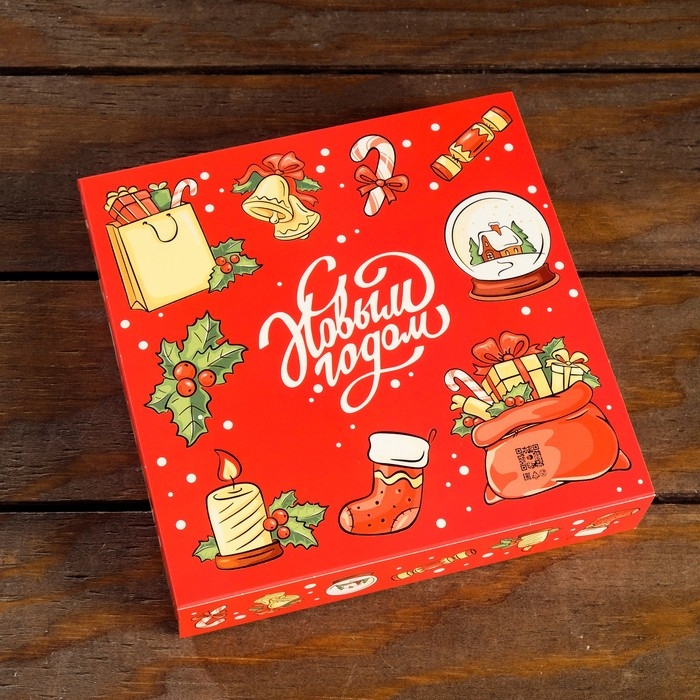 Новый год. Коробка под 8 конфет + шоколад, с окном,  Новый год. Коробка под 8 конфет + шоколад, с окном, "Ёлочные игрушки",17,7 х 17,85 х 3,85 см