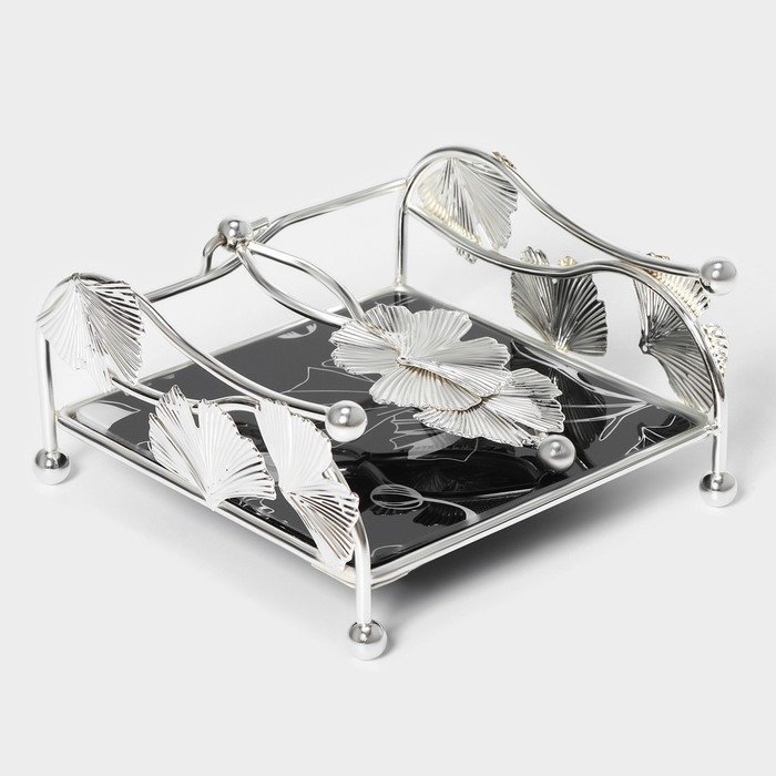 Салфетница «Цветы», 15×15×8,5 см, цвет серебряный Салфетница «Цветы», 15×15×8,5 см, цвет серебряный