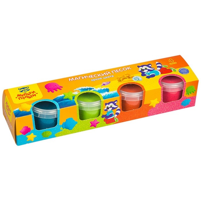 Песок для лепки «Приключения Енота», 4 цвета, 560 г, формочка Песок для лепки «Приключения Енота», 4 цвета, 560 г, формочка