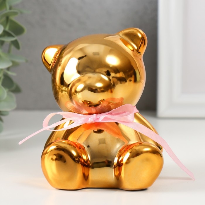 Копилка керамика Копилка керамика "Мишутка с бантиком" золото 9х8х9,8 см