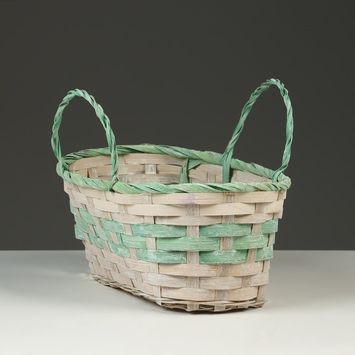 Корзина плетеная, D25 х 18 х 11/19 см, зелёная, бамбук Корзина плетеная, D25 х 18 х 11/19 см, зелёная, бамбук