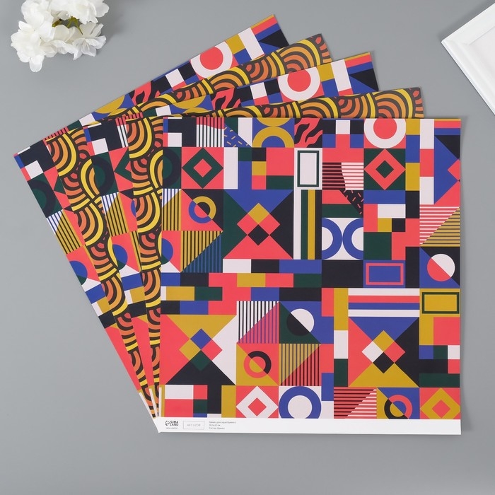 Бумага для скрапбукинга двусторонняя Бумага для скрапбукинга двусторонняя "Color geometry" плотность 180 гр набор 5 шт 30,5х32 см 10718