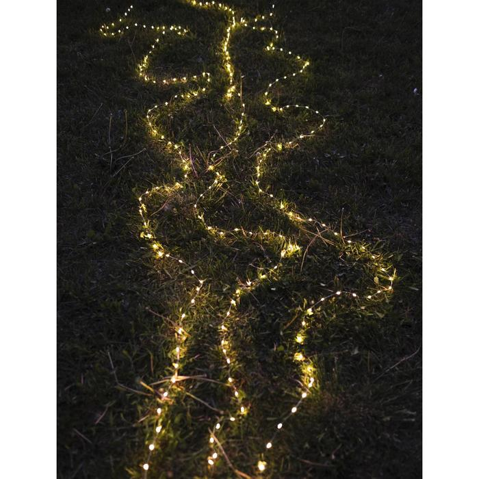 Гирлянда «Нить» 20 м роса, IP44, серебристая нить, 200 LED, свечение тёплое белое, 2 режима, солнечная батарея