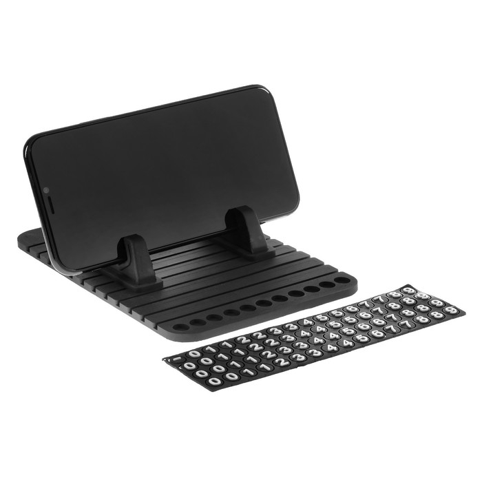 Коврик противоскользящий с подставкой под телефон и номером телефона, черный Коврик противоскользящий с подставкой под телефон и номером телефона, черный
