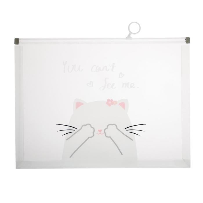 Папка-конверт на ZIP-молнии Calligrata Папка-конверт на ZIP-молнии Calligrata "Кошки" А4, 180 мкм, прозрачная, МИКС