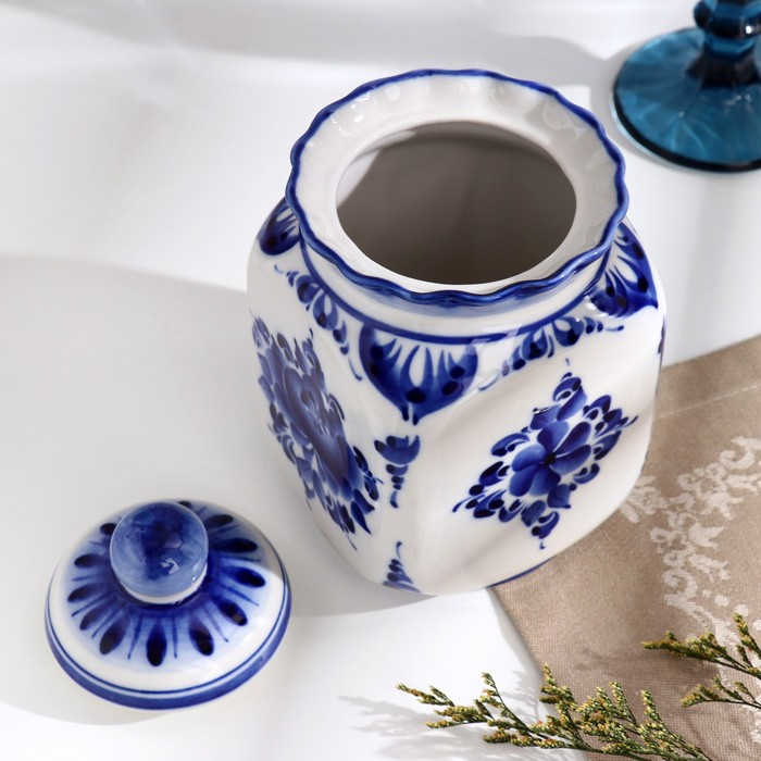 Банка для сып.продуктов Банка для сып.продуктов "КАСКАД", 16,5см, V-0,95л, авт.Шибаев С.,гжель