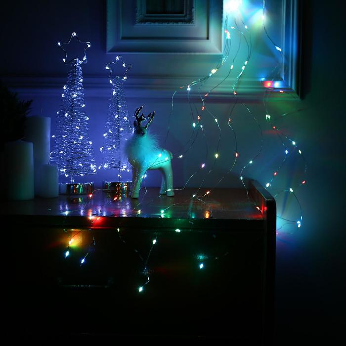 Гирлянда «Конский хвост» 10 нитей по 1 м, IP20, серебристая нить, 100 LED, свечение мульти (RGB), переливы, 12 В