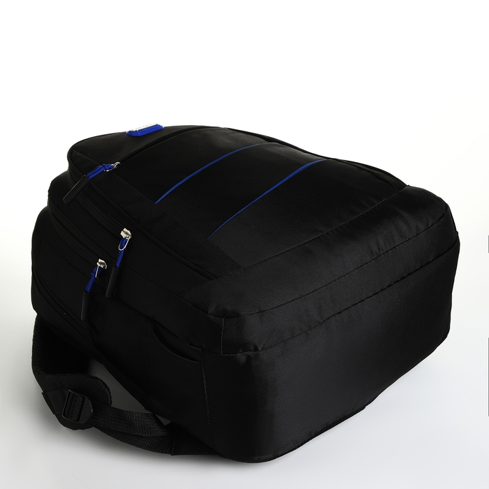 Рюкзак школьный из текстиля на молнии, 5 карманов, цвет чёрный/синий Рюкзак школьный из текстиля на молнии, 5 карманов, цвет чёрный/синий