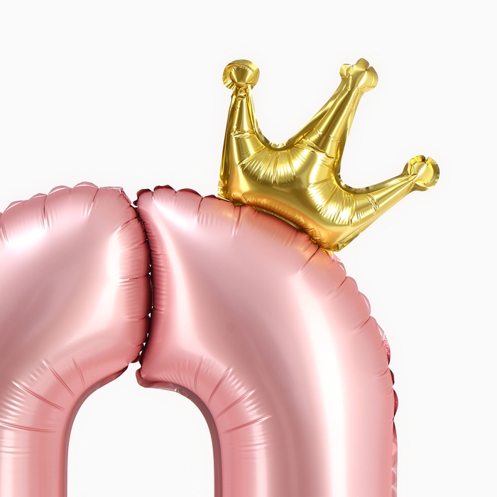 Шар фольгированный 42" &laquo;Цифра 0 с короной&raquo; на подставке, цвет розовый