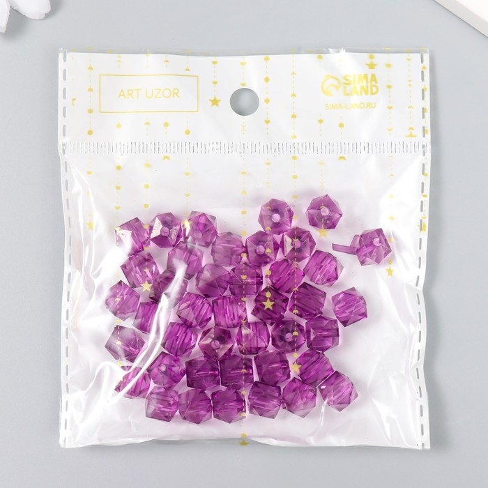 Бусины пластик Бусины пластик "Кристалл многогранник. Ежевичный" прозрачный набор 20 гр 1х1х1 см