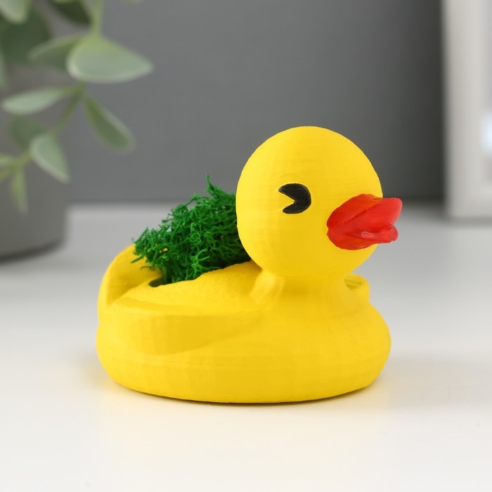 Кашпо бетонное Кашпо бетонное "Утка" 6х8х5,5 см желтая со мхом (мох зелен. стабилизированный)