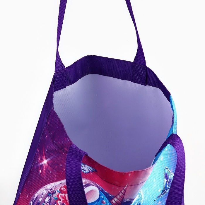 Шопер детский для девочки детская для девочки «Единорожка», 32х25х1 см, без молнии, без подклада, сиреневый