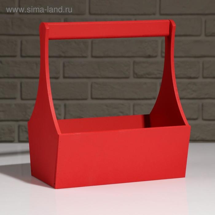 Кашпо деревянное  Кашпо деревянное "Виллиан Лонг", с ручкой, красный, 25×12,5×10(28) см