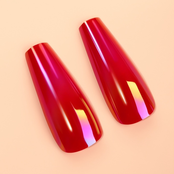 Накладные ногти «Перламутр», 12 шт, с клеевыми пластинами, форма балерина, красные