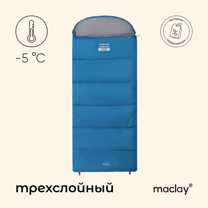 Спальный мешок maclay camping comfort cool, одеяло, 3 слоя, левый, 220х90 см, -5/+10°С Спальный мешок maclay camping comfort cool, одеяло, 3 слоя, левый, 220х90 см, -5/+10°С