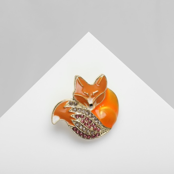Брошь «Лиса» блестящая, цвет бело-розовый в золоте Брошь «Лиса» блестящая, цвет бело-розовый в золоте