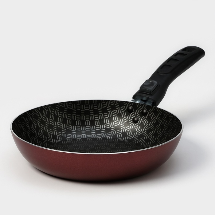 Сковорода «Хозяюшка», d=20 см, съёмная ручка, стеклянная крышка, антипригарное покрытие, цвет бордовый Сковорода «Хозяюшка», d=20 см, съёмная ручка, стеклянная крышка, антипригарное покрытие, цвет бордовый