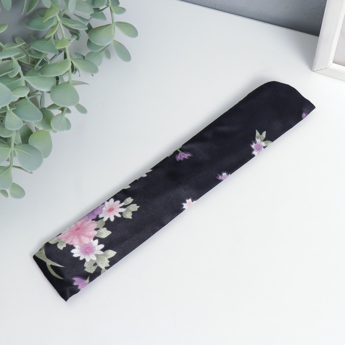 Веер бамбук, текстиль h=21 см  Веер бамбук, текстиль h=21 см "Цветы" с чехлом, чёрный