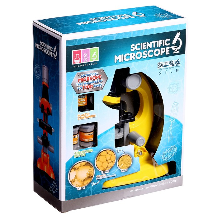 Микроскоп детский «Юный ботаник» кратность х100, х400, х1200, желтый, подсветка Микроскоп детский «Юный ботаник» кратность х100, х400, х1200, желтый, подсветка